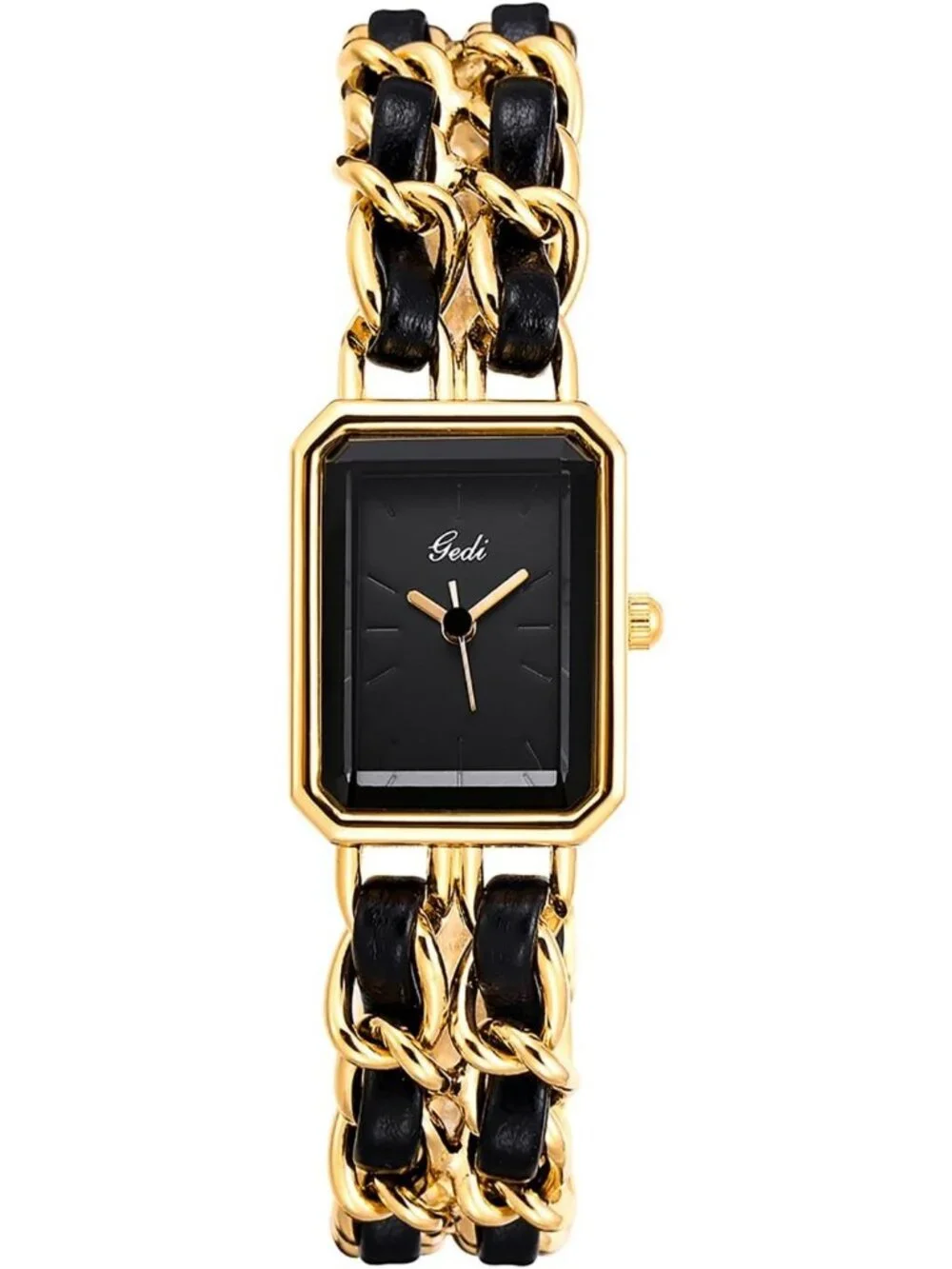 Women's Gold Square Adjustable Chain Braid Band Quartz Retro Dress Wrist Watches